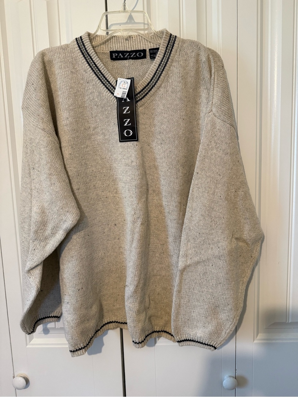 Vintage 90’s PAZZO Men's XL Solid Beige V-Neck Pullover Sweater Ramie Cotton